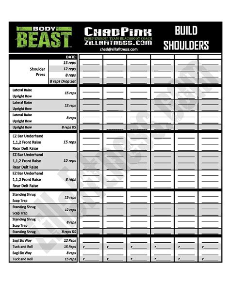 Pdf Printable Pdf Body Beast Workout Sheets
